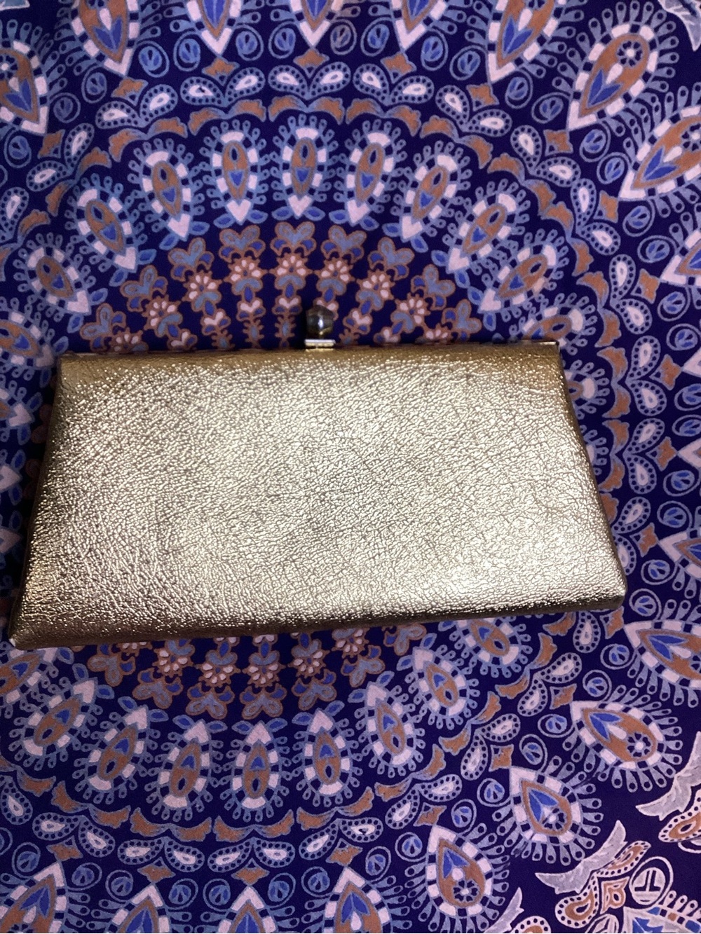 Vintage Metallic Gold Evening Clutch with Top Snap Closure